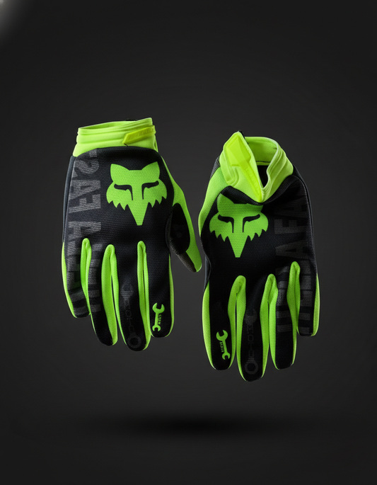 FOX BLACK AND FLURO GREEN M | MX GLOVES