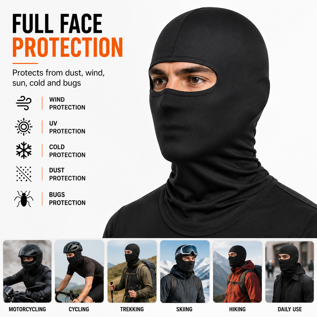 LGP - BALACLAVA FACE MASK 4-WAY STRETCH QUICK DRY SWEAT ABSORBING HELMET LINER, FULL FACE & NECK