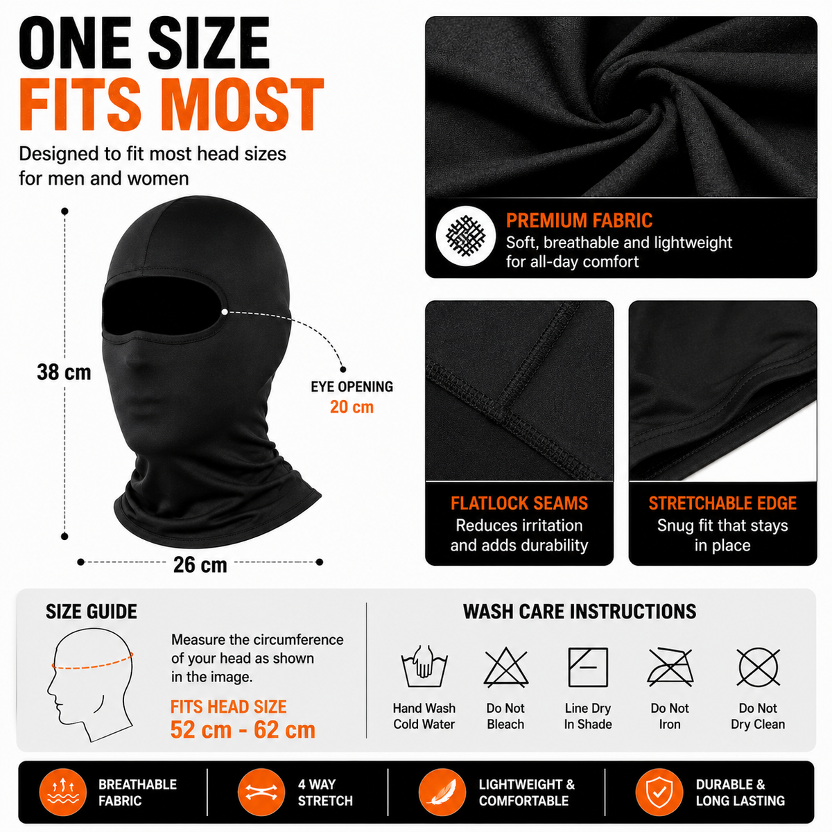 LGP - BALACLAVA FACE MASK 4-WAY STRETCH QUICK DRY SWEAT ABSORBING HELMET LINER, FULL FACE & NECK