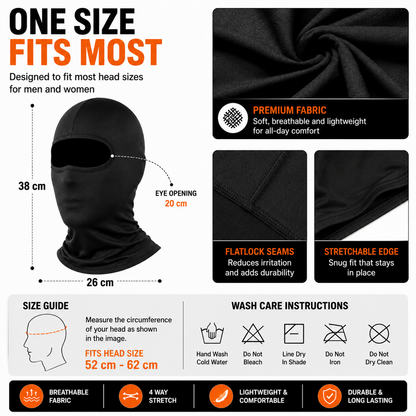LGP - BALACLAVA FACE MASK 4-WAY STRETCH QUICK DRY SWEAT ABSORBING HELMET LINER, FULL FACE & NECK