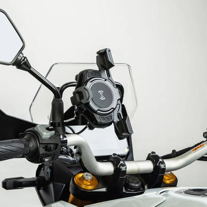 LOBOO PH02S ANTI-VIBRATION MOTORCYCLE PHONE MOUNT - 15W WIRELESS & 24W FAST WIRED CHARGING - SHOCK ABSORBING HOLDER FOR IPHONESAMSUNG - FITS 22-28MM HANDLEBARS & MIRROS