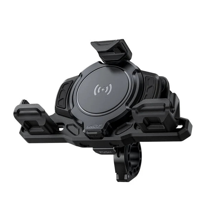 LOBOO PH02S ANTI-VIBRATION MOTORCYCLE PHONE MOUNT - 15W WIRELESS & 24W FAST WIRED CHARGING - SHOCK ABSORBING HOLDER FOR IPHONESAMSUNG - FITS 22-28MM HANDLEBARS & MIRROS