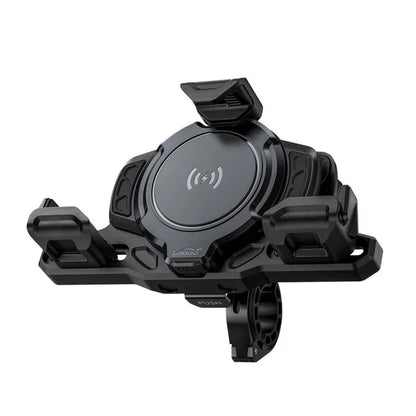 LOBOO PH02S ANTI-VIBRATION MOTORCYCLE PHONE MOUNT - 15W WIRELESS & 24W FAST WIRED CHARGING - SHOCK ABSORBING HOLDER FOR IPHONESAMSUNG - FITS 22-28MM HANDLEBARS & MIRROS