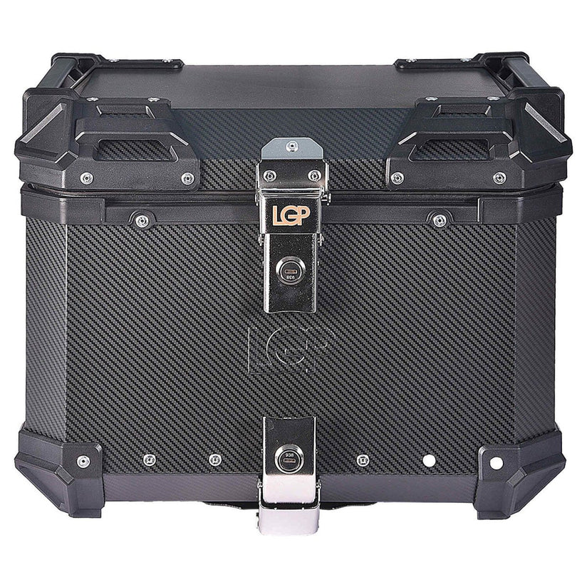 MOTORCYCLE TOP BOX 45L CARBON FINISH LUGGAGE BOX WITH BACKREST