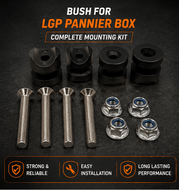 UNIVERSAL MOTORCYCLE PANNIER BUSH SET WITH BOLTS (SET OF 4)  SADDLE STAY MOUNT SPACER KIT FOR BIKE LUGGAGE