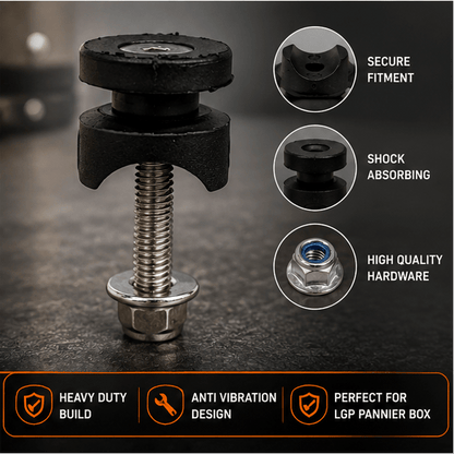 UNIVERSAL MOTORCYCLE PANNIER BUSH SET WITH BOLTS (SET OF 4)  SADDLE STAY MOUNT SPACER KIT FOR BIKE LUGGAGE