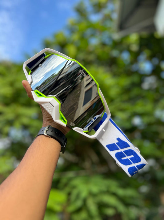 100% ARMEGA NEW WHITE + GREEN ( SILVER  LENS) | MX GOGGLES