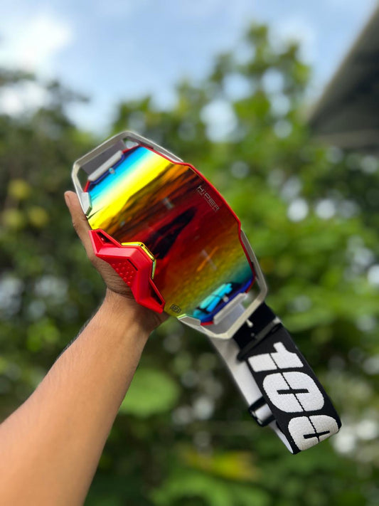 100% ARMEGA NEW RED + SILVER ( GOLDEN  LENS) | MX GOGGLES